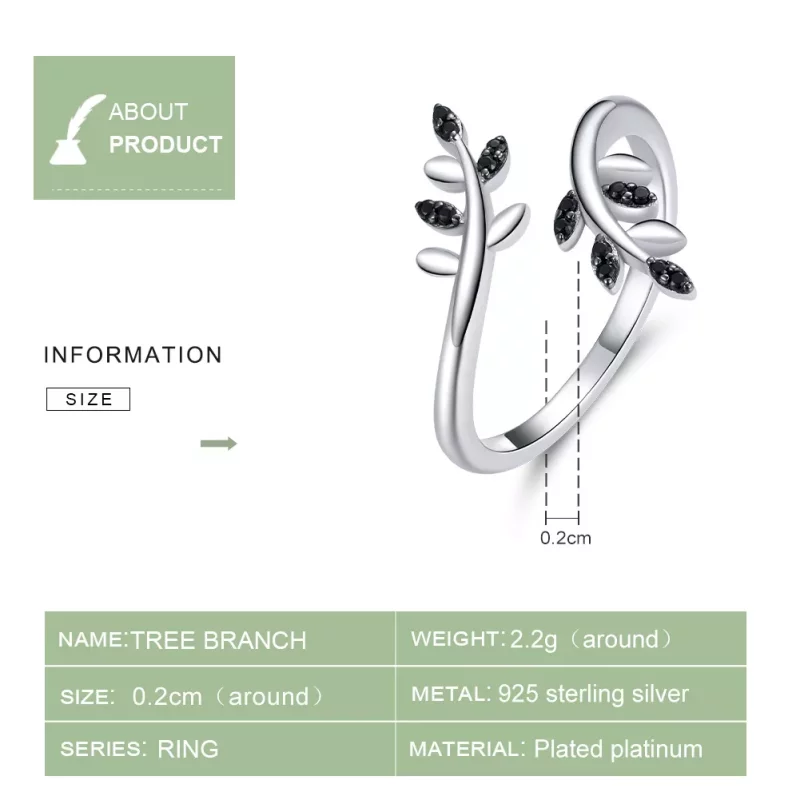 (afbeelding voor) Pandora Style Boomtak Open Ring - BSR129 - Bekijken 3