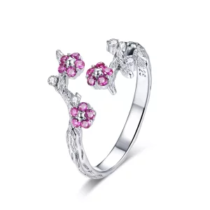 Pandora Style De bloesem van de pruim Open Ring - BSR022 (afbeelding voor) Pandora Style De bloesem van de pruim Open Ring - BSR022