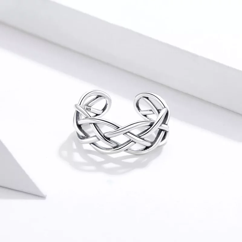 (afbeelding voor) Pandora Style Geweven Textuur Open Ring - SCR675 - Bekijken 4
