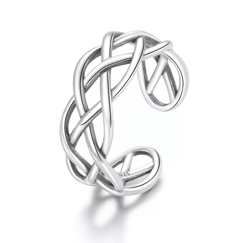 (afbeelding voor) Pandora Style Geweven Textuur Open Ring - SCR675