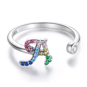 Pandora Style Kleurrijke Letter-A Open Ring - SCR723-A (afbeelding voor) Pandora Style Kleurrijke Letter-A Open Ring - SCR723-A