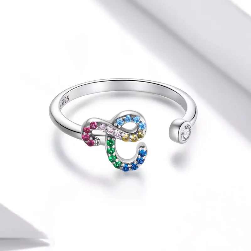 (afbeelding voor) Pandora Style Kleurrijke Letter-C Open Ring - SCR723-C - Bekijken 3