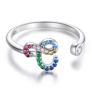 Pandora Style Kleurrijke Letter-C Open Ring - SCR723-C (afbeelding voor) Pandora Style Kleurrijke Letter-C Open Ring - SCR723-C