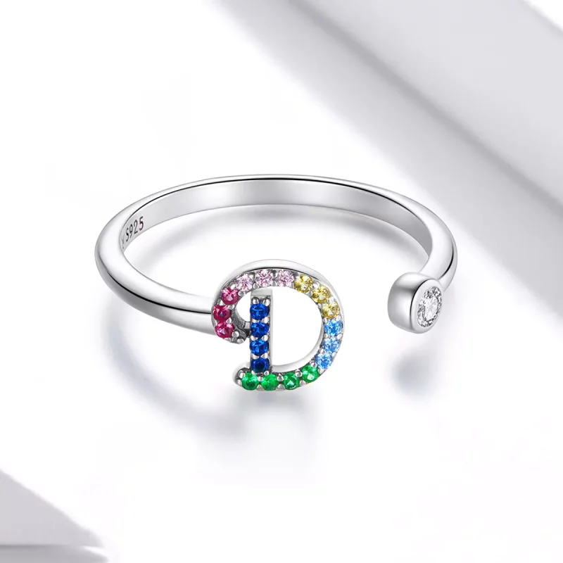 (afbeelding voor) Pandora Style Kleurrijke Letter-D Open Ring - SCR723-D - Bekijken 3