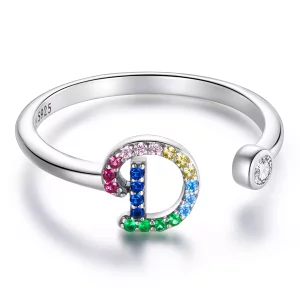 Pandora Style Kleurrijke Letter-D Open Ring - SCR723-D (afbeelding voor) Pandora Style Kleurrijke Letter-D Open Ring - SCR723-D