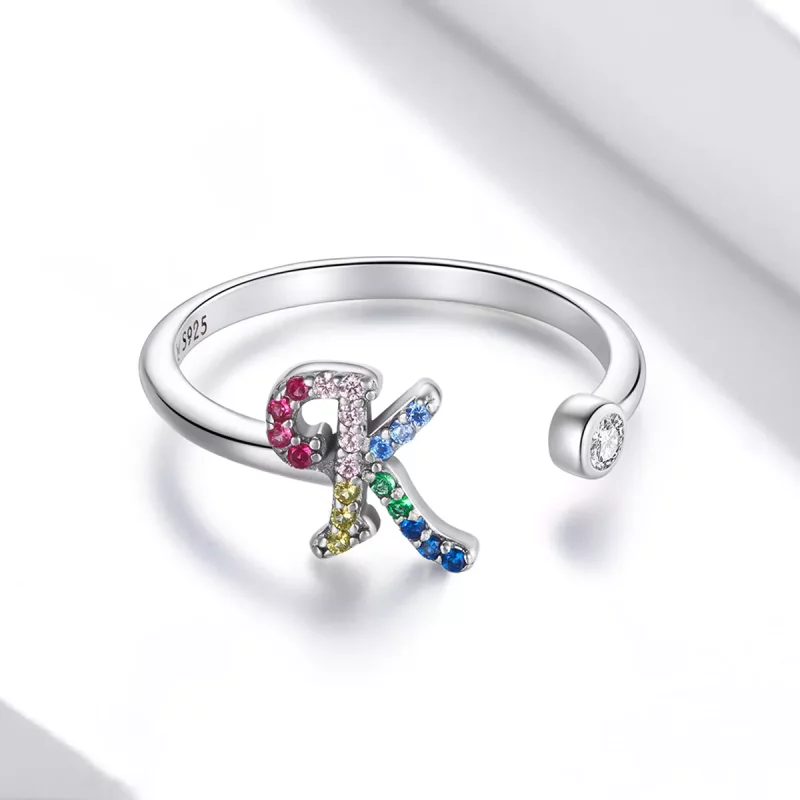 (afbeelding voor) Pandora Style Kleurrijke Letter-K Open Ring - SCR723-K - Bekijken 3