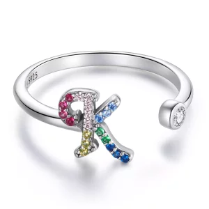 Pandora Style Kleurrijke Letter-K Open Ring - SCR723-K (afbeelding voor) Pandora Style Kleurrijke Letter-K Open Ring - SCR723-K