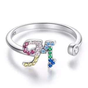 Pandora Style Kleurrijke Letter-M Open Ring - SCR723-M (afbeelding voor) Pandora Style Kleurrijke Letter-M Open Ring - SCR723-M
