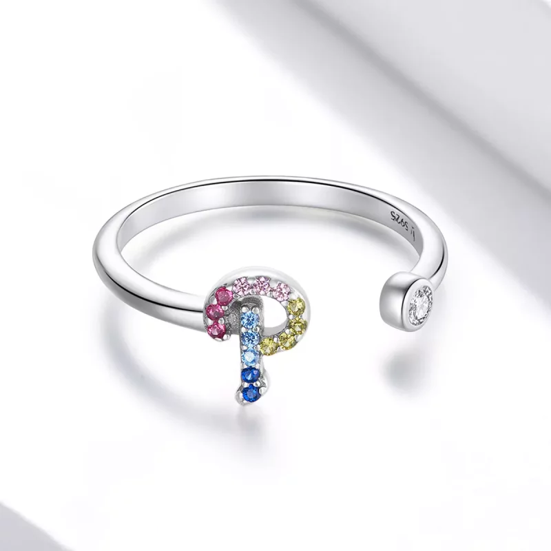 (afbeelding voor) Pandora Style Kleurrijke Letter-P Open Ring - SCR723-P - Bekijken 3