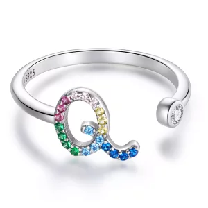 Pandora Style Kleurrijke Letter-Q Open Ring - SCR723-Q (afbeelding voor) Pandora Style Kleurrijke Letter-Q Open Ring - SCR723-Q