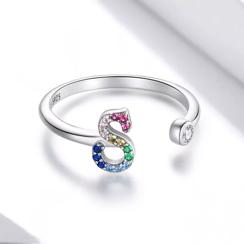 (afbeelding voor) Pandora Style Kleurrijke Letter-S Open Ring - SCR723-S - Bekijken 3