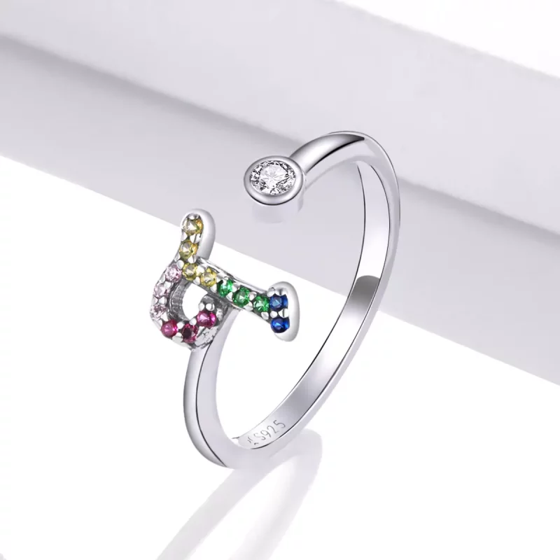 (afbeelding voor) Pandora Style Kleurrijke Letter-T Open Ring - SCR723-T - Bekijken 2