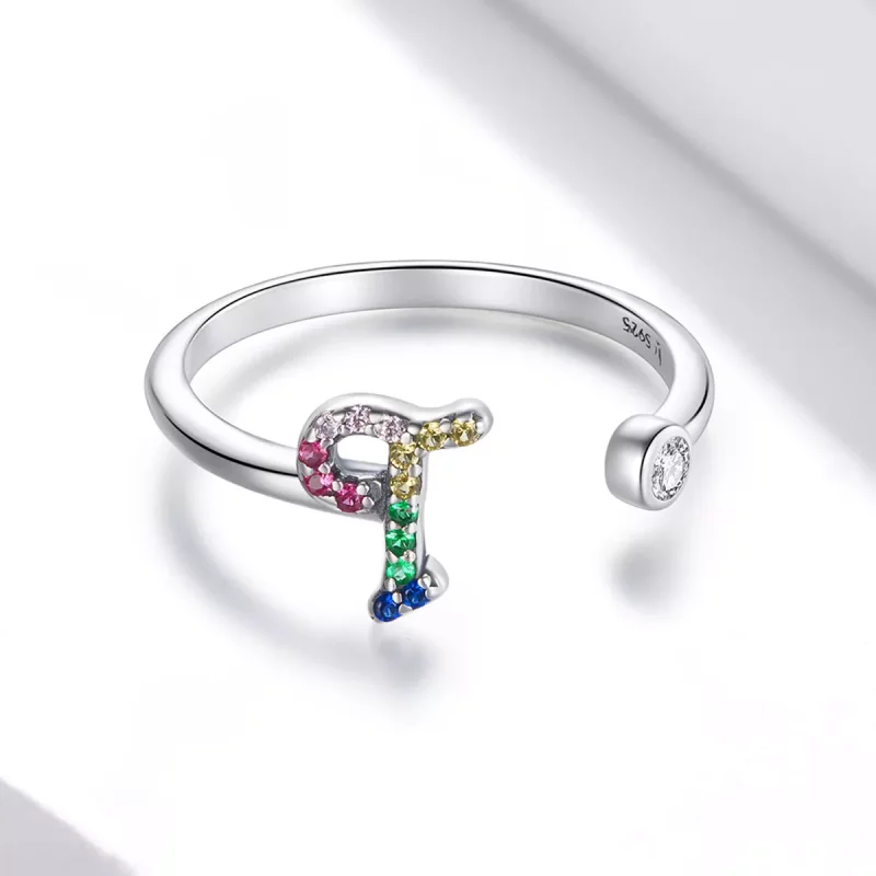 (afbeelding voor) Pandora Style Kleurrijke Letter-T Open Ring - SCR723-T - Bekijken 3