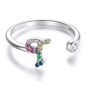 Pandora Style Kleurrijke Letter-T Open Ring - SCR723-T (afbeelding voor) Pandora Style Kleurrijke Letter-T Open Ring - SCR723-T