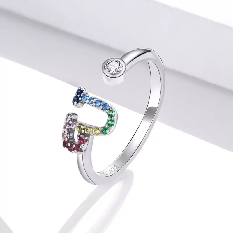 (afbeelding voor) Pandora Style Kleurrijke Letter-U Open Ring - SCR723-U - Bekijken 2