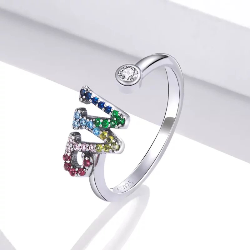 (afbeelding voor) Pandora Style Kleurrijke Letter-W Open Ring - SCR723-W - Bekijken 2