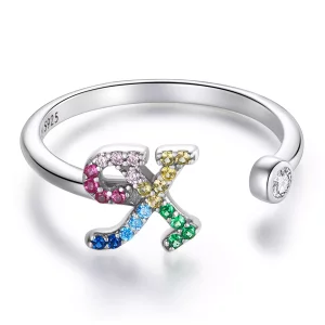 Pandora Style Kleurrijke Letter-X Open Ring - SCR723-X (afbeelding voor) Pandora Style Kleurrijke Letter-X Open Ring - SCR723-X