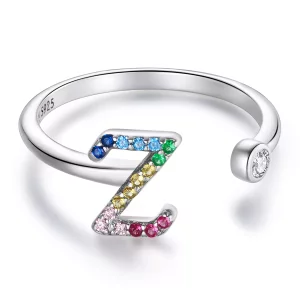 Pandora Style Kleurrijke Letter-Z Open Ring - SCR723-Z (afbeelding voor) Pandora Style Kleurrijke Letter-Z Open Ring - SCR723-Z