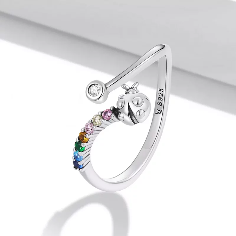 (afbeelding voor) Pandora Style Kleurrijke Zirkonium Lieveheersbeestje Open Ring - SCR785 - Bekijken 2