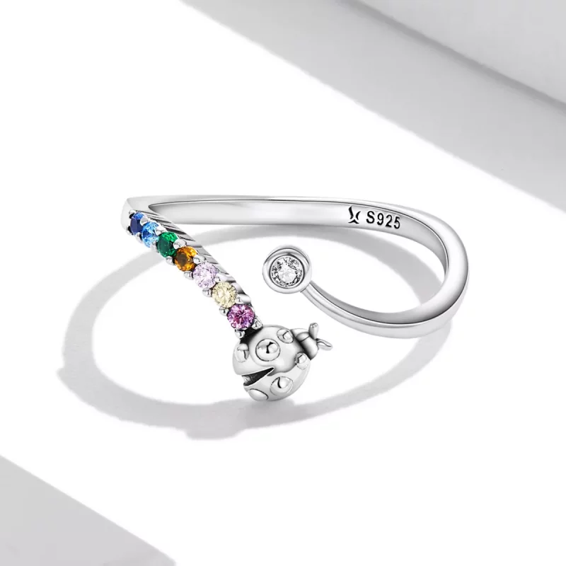 (afbeelding voor) Pandora Style Kleurrijke Zirkonium Lieveheersbeestje Open Ring - SCR785 - Bekijken 3