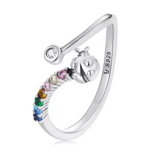 (afbeelding voor) Pandora Style Kleurrijke Zirkonium Lieveheersbeestje Open Ring - SCR785