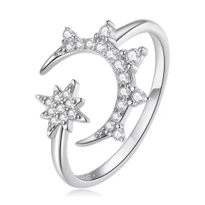 Pandora Style Maan en sterren Open Ring - BSR300 (afbeelding voor) Pandora Style Maan en sterren Open Ring - BSR300
