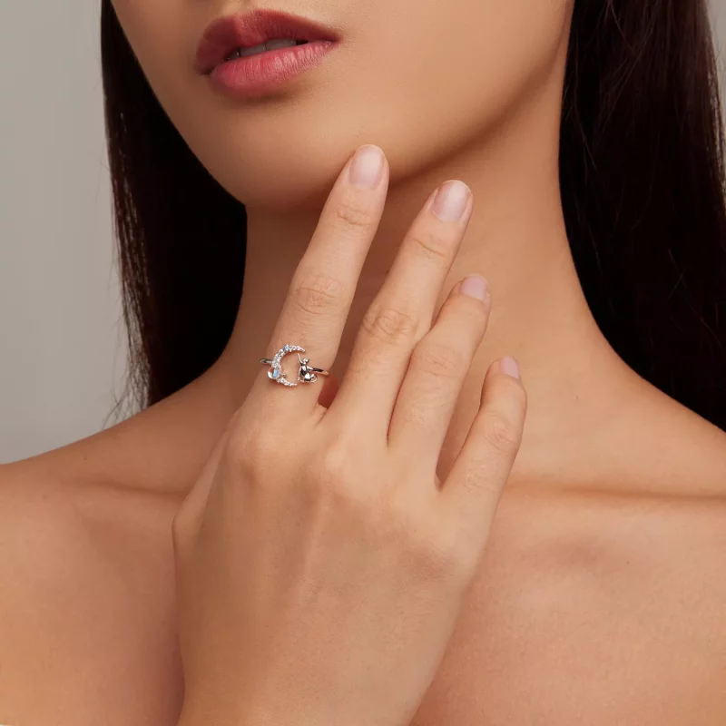 (afbeelding voor) Pandora Style Maan Kat Open Ring - BSR315 - Bekijken 4