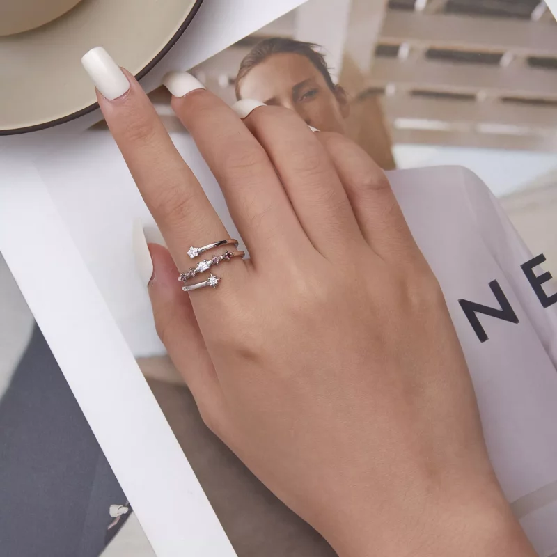 (afbeelding voor) Pandora Style Meerlaagse sterren Open Ring - BSR310 - Bekijken 5