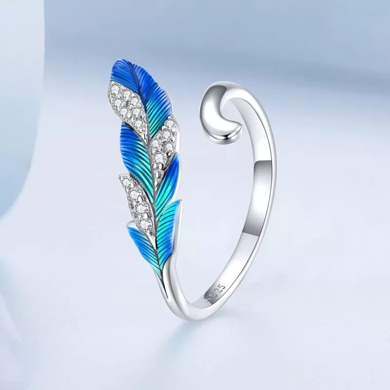 (afbeelding voor) Pandora Style Oogverblindende blauwe veer Open Ring - BSR301 - Bekijken 2