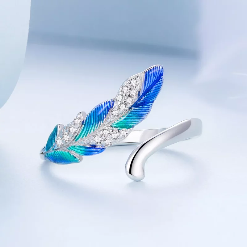 (afbeelding voor) Pandora Style Oogverblindende blauwe veer Open Ring - BSR301 - Bekijken 3