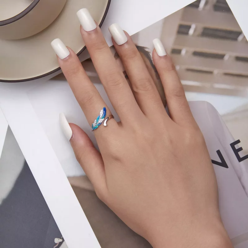 (afbeelding voor) Pandora Style Oogverblindende blauwe veer Open Ring - BSR301 - Bekijken 5