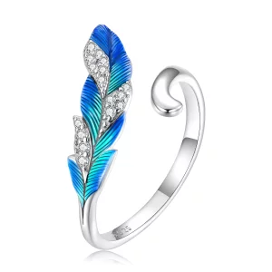 (afbeelding voor) Pandora Style Oogverblindende blauwe veer Open Ring - BSR301