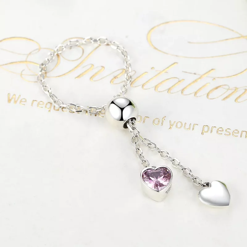 (afbeelding voor) Pandora Style Roze Hart Ring - SCR015 - Bekijken 3