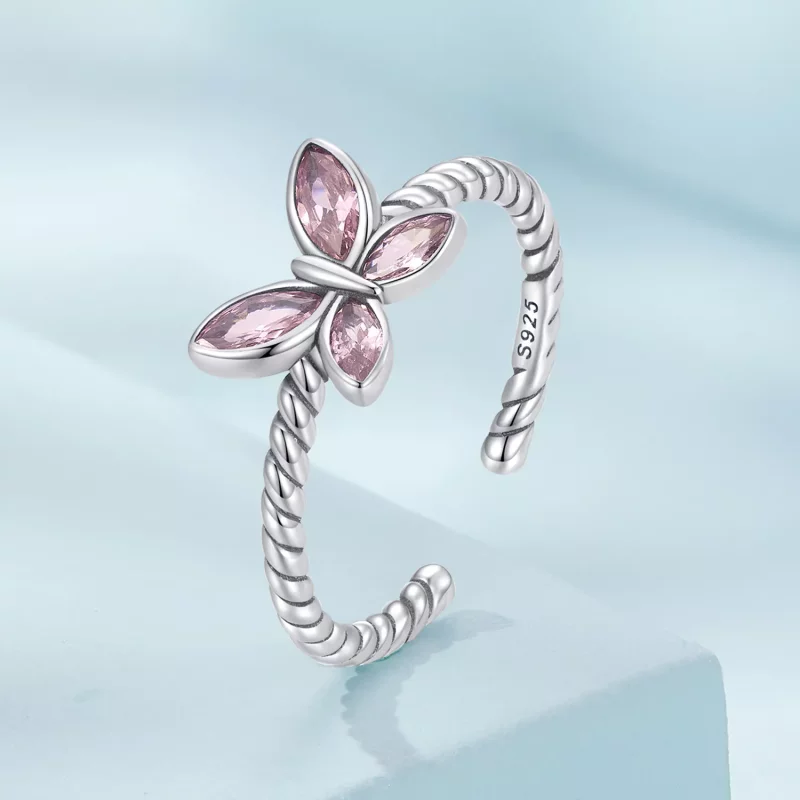 (afbeelding voor) Pandora Style Roze Vlinder Twist Open Ring - SCR872 - Bekijken 2
