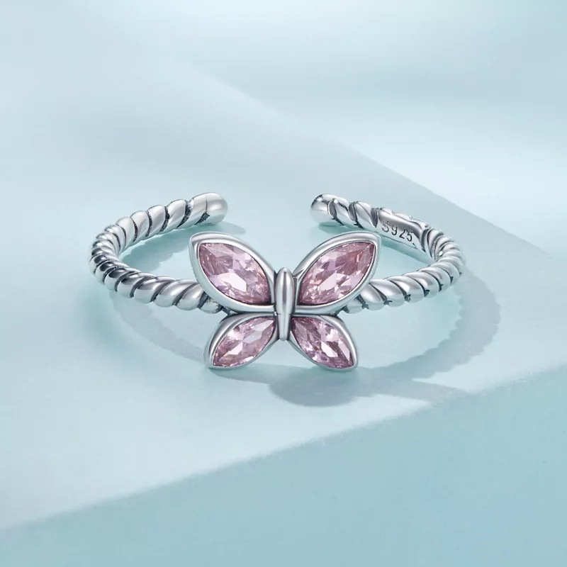 (afbeelding voor) Pandora Style Roze Vlinder Twist Open Ring - SCR872 - Bekijken 3