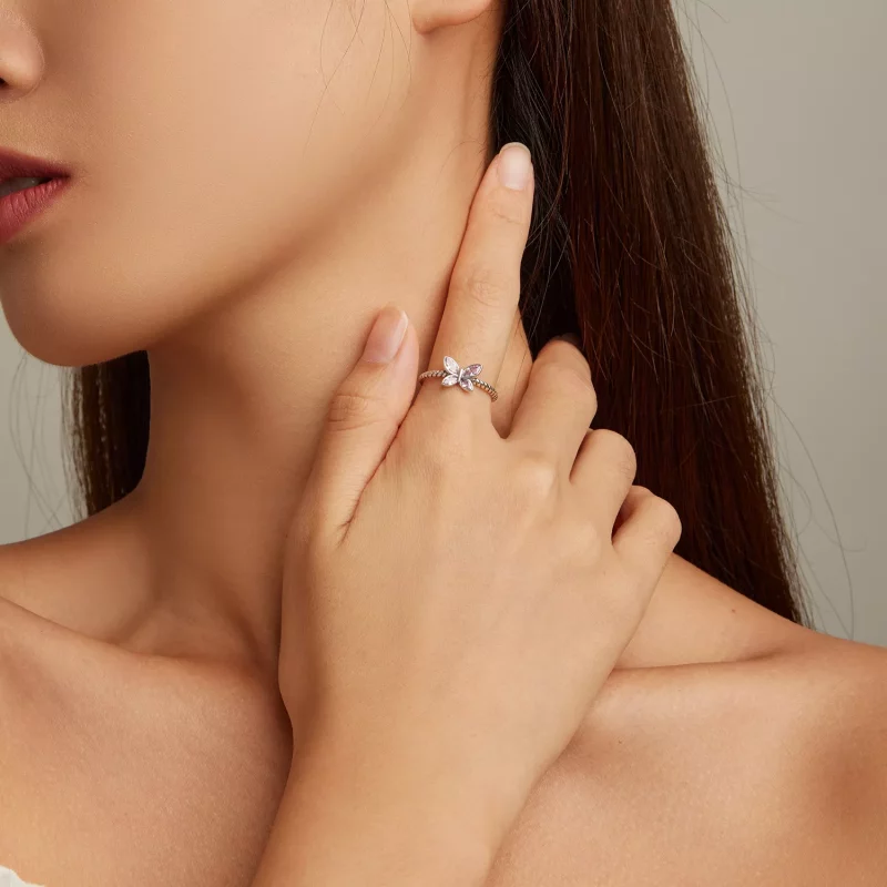 (afbeelding voor) Pandora Style Roze Vlinder Twist Open Ring - SCR872 - Bekijken 4