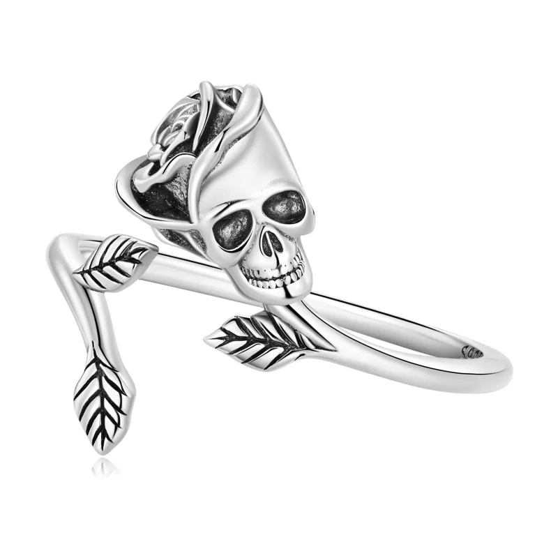 (afbeelding voor) Pandora Style Schedel Roos Open Ring - SCR879