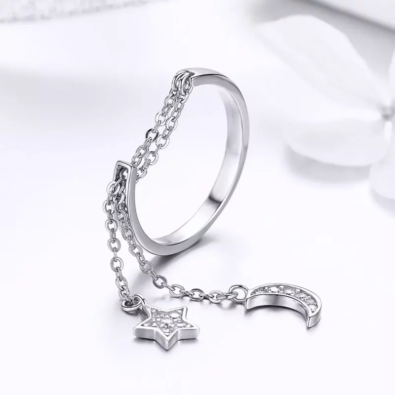 (afbeelding voor) Pandora Style Ster & Maan Open Ring - SCR407 - Bekijken 3