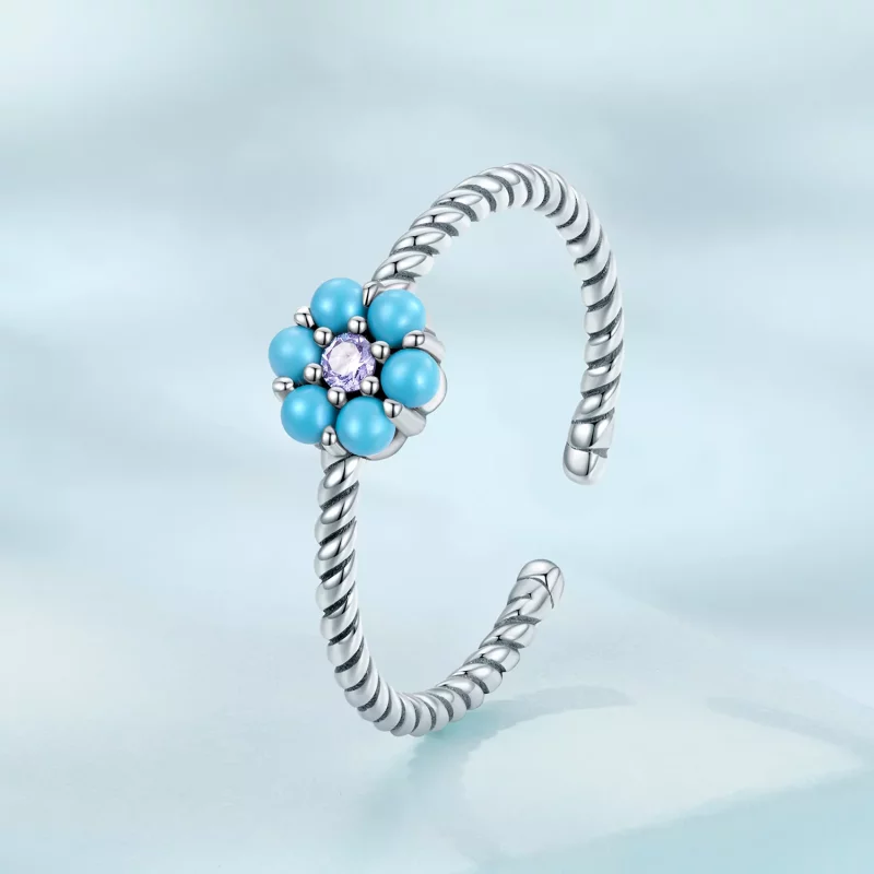 (afbeelding voor) Pandora Style Turquoise Roosjes Open Ring - SCR884 - Bekijken 2