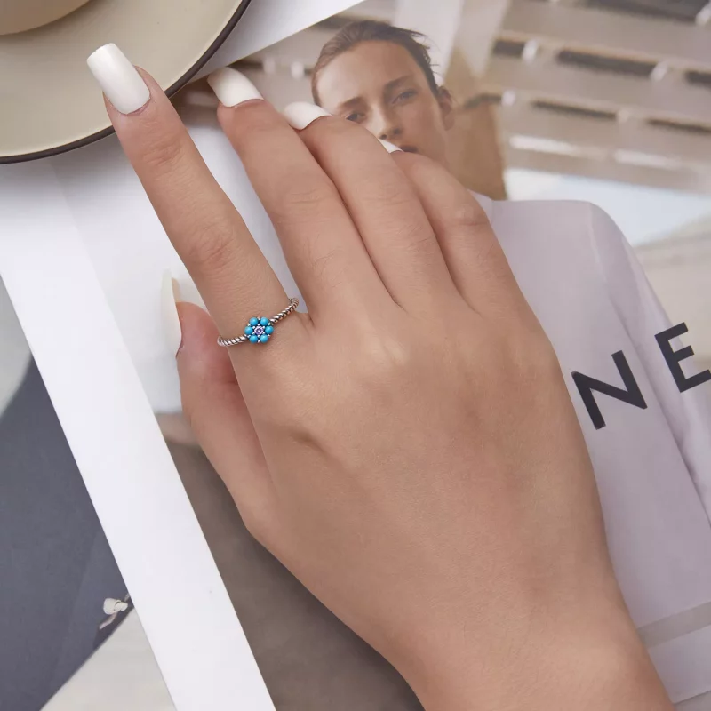 (afbeelding voor) Pandora Style Turquoise Roosjes Open Ring - SCR884 - Bekijken 5