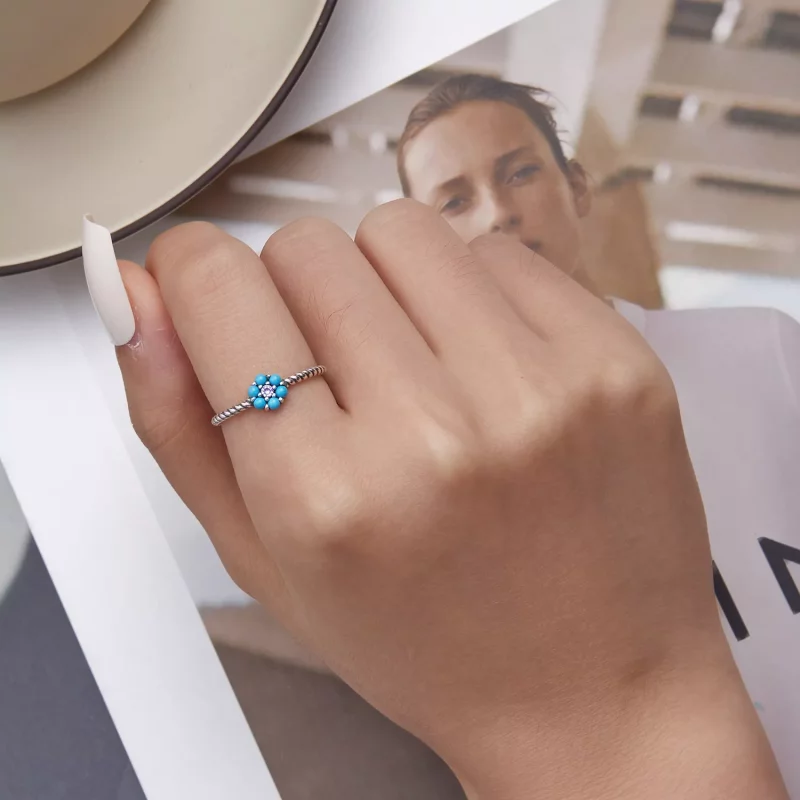 (afbeelding voor) Pandora Style Turquoise Roosjes Open Ring - SCR884 - Bekijken 6