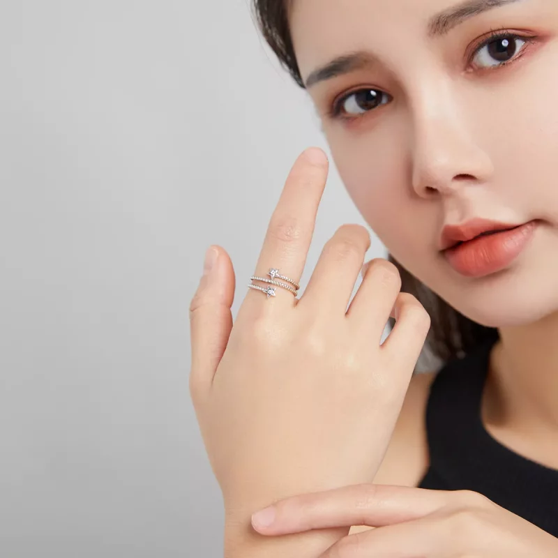(afbeelding voor) Pandora Style Twee sterren Open Ring - SCR718 - Bekijken 5