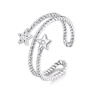 Pandora Style Twee sterren Open Ring - SCR718 (afbeelding voor) Pandora Style Twee sterren Open Ring - SCR718