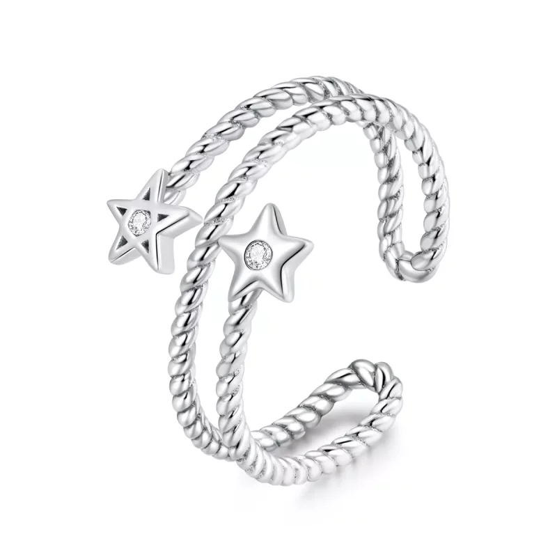 (afbeelding voor) Pandora Style Twee sterren Open Ring - SCR718