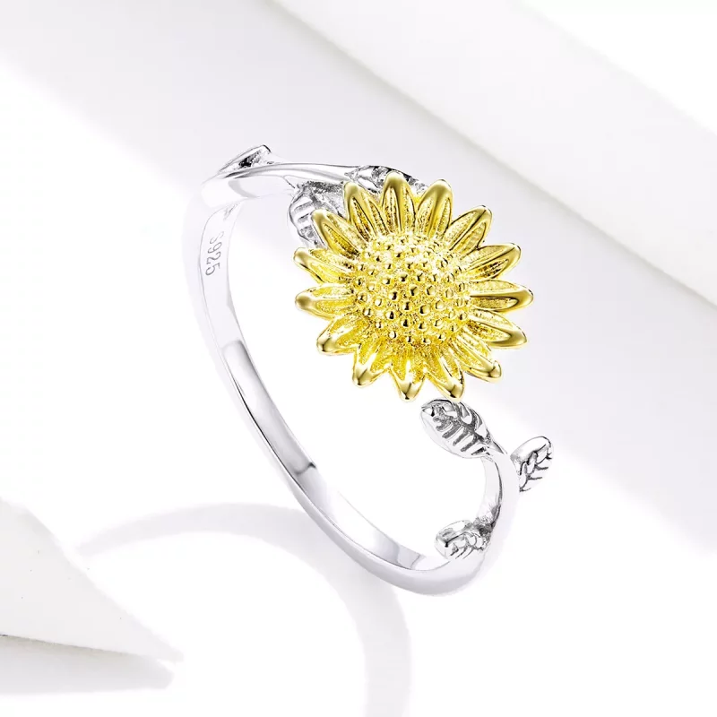 (afbeelding voor) Pandora Style Tweekleurige gouden zonnebloemen Open Ring - SCR596 - Bekijken 4