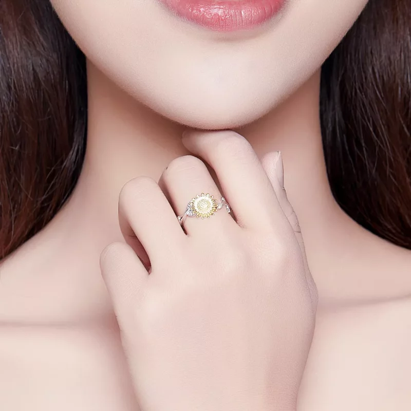 (afbeelding voor) Pandora Style Tweekleurige gouden zonnebloemen Open Ring - SCR596 - Bekijken 7