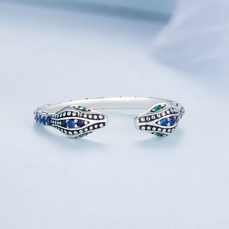 (afbeelding voor) Pandora Style Tweekoppige slang Open Ring - BSR317-BU - Bekijken 3