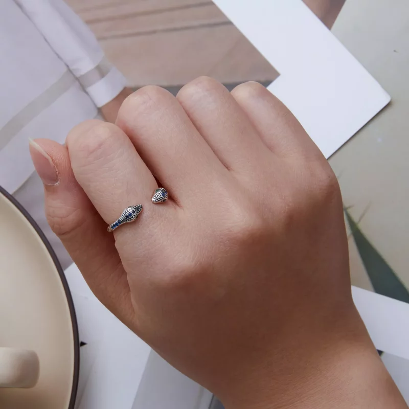 (afbeelding voor) Pandora Style Tweekoppige slang Open Ring - BSR317-BU - Bekijken 5