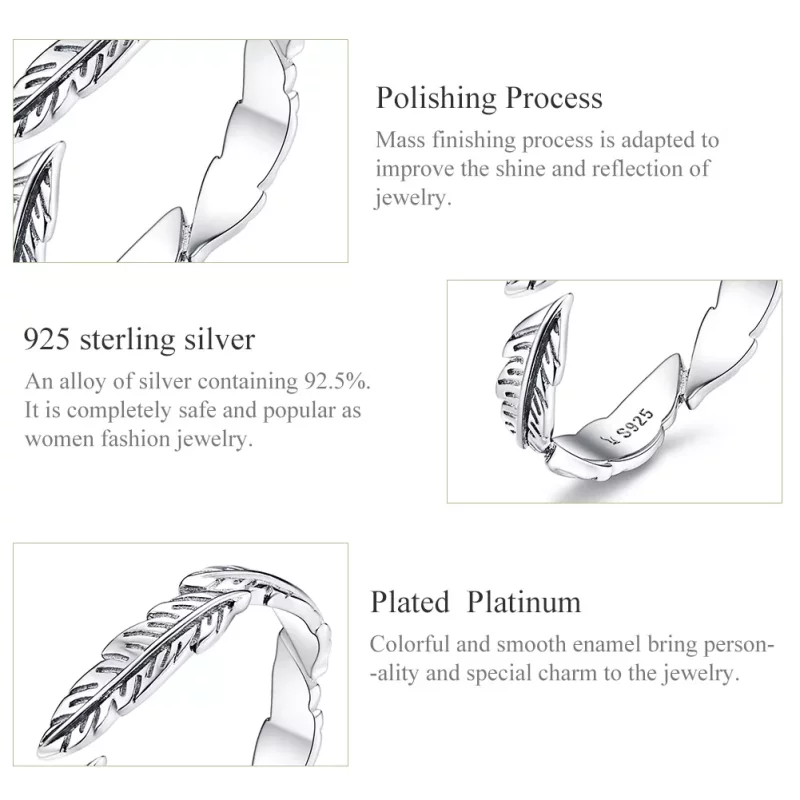 (afbeelding voor) Pandora Style Veer Open Ring - SCR517 - Bekijken 3