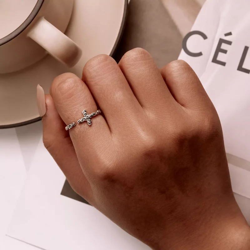 (afbeelding voor) Pandora Style Vintage Kruis Open Ring - VSR162 - Bekijken 5